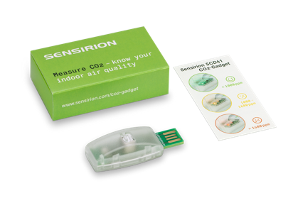 SCD4x CO₂ Gadget de sensirion avec sa boîte verte